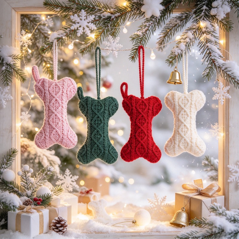 Christmas Stocking Hanging - Wielokolorowa, dziergana, w kształcie kości, świąteczna