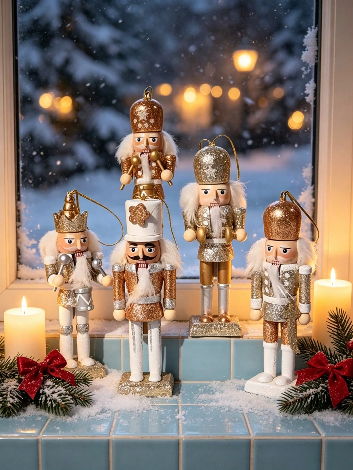 Nutcracker Figurine - Zestaw 5 drewnianych ozdób w kształcie